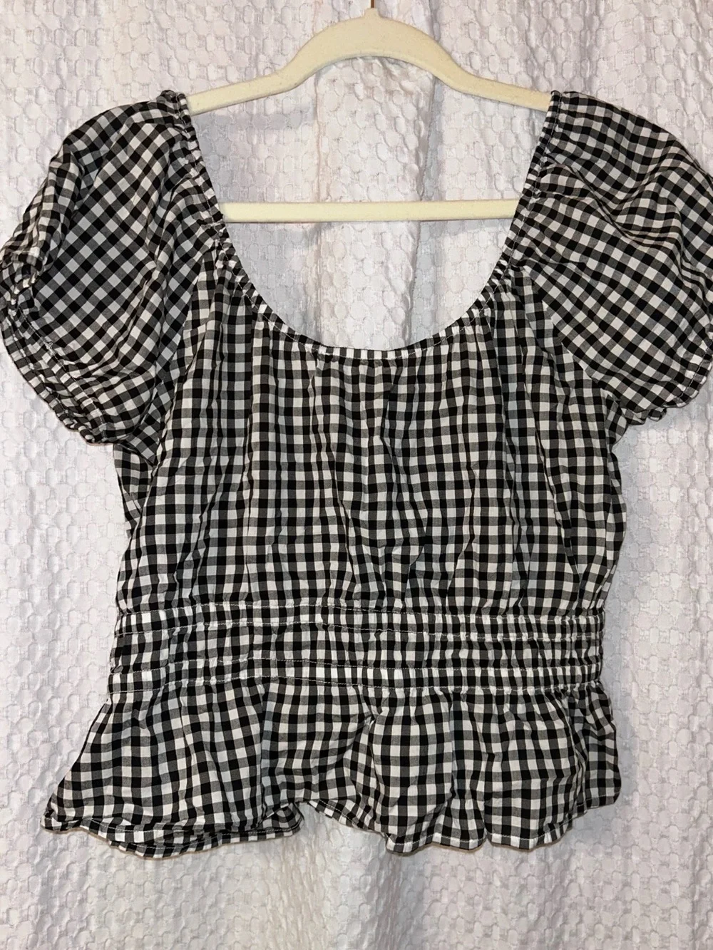 Abercrombie & Fitch Women’s Black & White Gingham Peplum Top - Medium